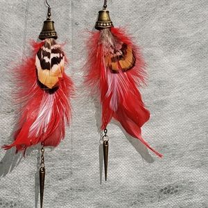 Handmade long feather earrings